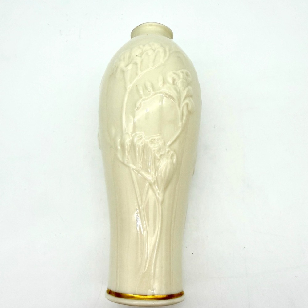VTG Lenox Masterpiece Ivory Embossed Floral Bud Vase 7.25" 24K Gold Trim USA